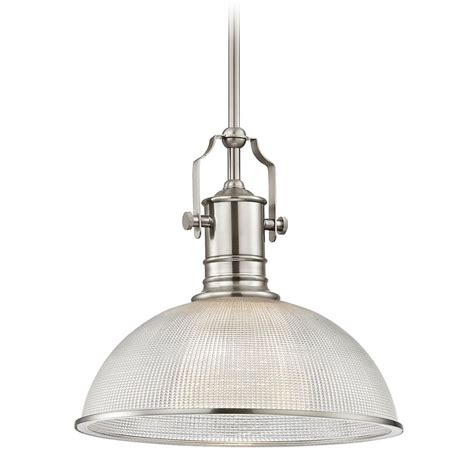 Industrial Pendant Light Prismatic Glass Satin Nickel 13.13-Inch Wide ...