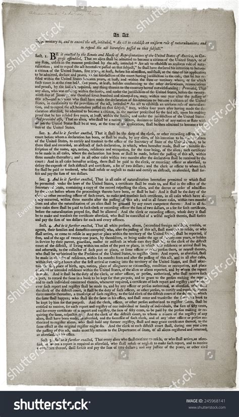 Alien Sedition Acts 1798 Printed Document Stock Illustration 245968141 ...