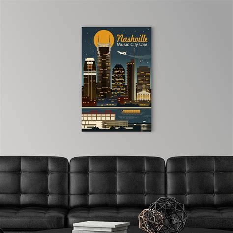 Retro Skyline, Nashville, Tennessee Wall Art, Canvas Prints, Framed ...