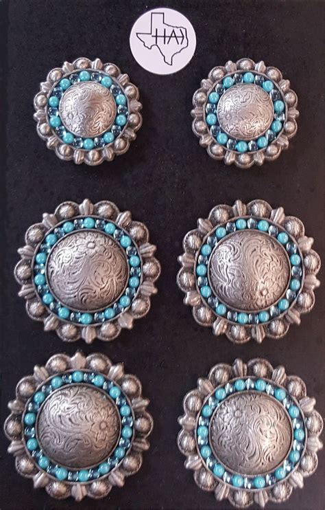 Saddle Concho set Turquoise and Clear Turquoise cabs (set of 6) by TexHAs on Etsy | Etsy ...