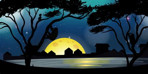 Silhouette scene with buildings and lake at night 419451 Vector Art at Vecteezy