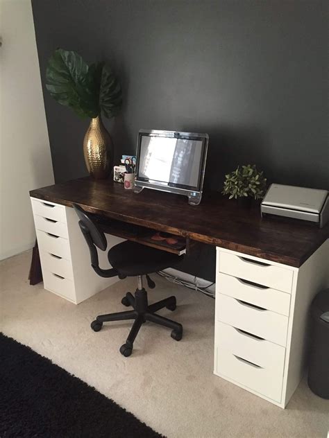 Office desk with IKEA ALEX drawer units as base. Except use as a makeup vanity instead. | Home ...