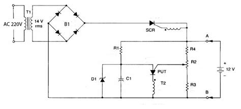 12 V battery charger with PUT - Electronic Circuit