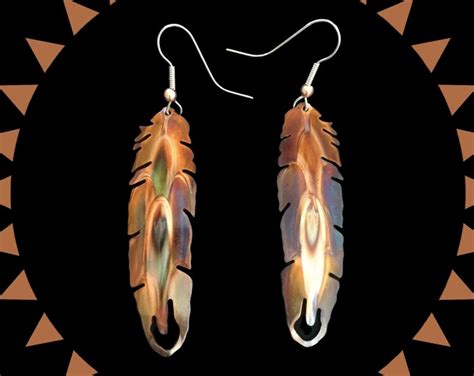 Feather Earrings, Boho Feather Earrings, Feather Jewelry, Flame Painted, Copper Feather ...