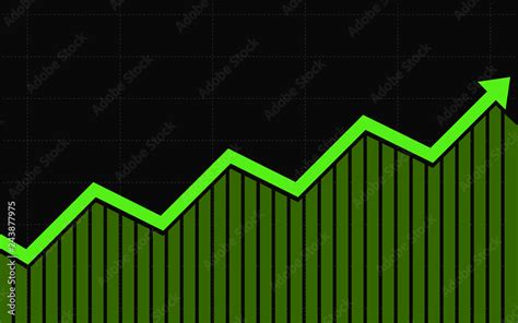 abstract financial chart with green color uptrend line arrow graph go up on black color ...