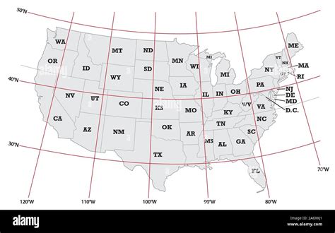 administrative map United States with latitude and longitude Stock ...