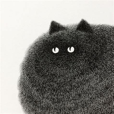 Charming Ink Drawings Reimagine Fluffy Black Cats as Adorable Balls of Fur | Fluffy black cat ...