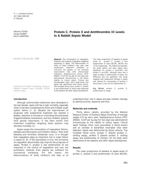 Protein C, Protein S and Antithrombin III Levels in