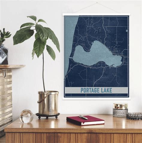 Portage Lake Michigan Map Print Portage Lake Magnetic Poster Frame ...