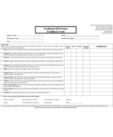 FREE 9+ Sample Meeting Feedback Forms in MS Word | PDF