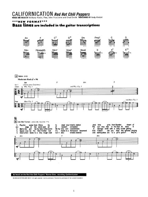 Red Hot Chilli Peppers - Californication Guitar Tabs