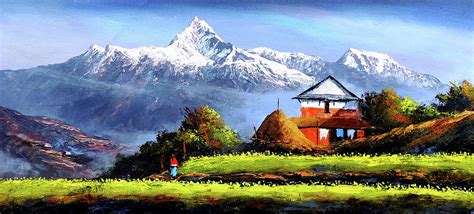 Panoramic View Of Beautiful Everest Mountain Painting by Whimsy Art ...