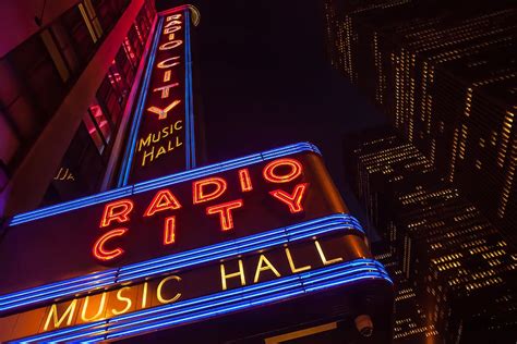 wide-angle shot, famous, manhattan, new, york city, Wide-angle, shot, Radio City music hall ...