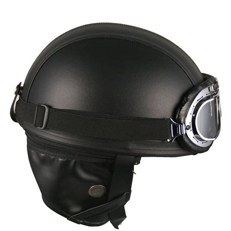 Amazon.com: Leather Black Goggles Vintage German Style Half Helmet Motorcycle Biker Cruiser ...