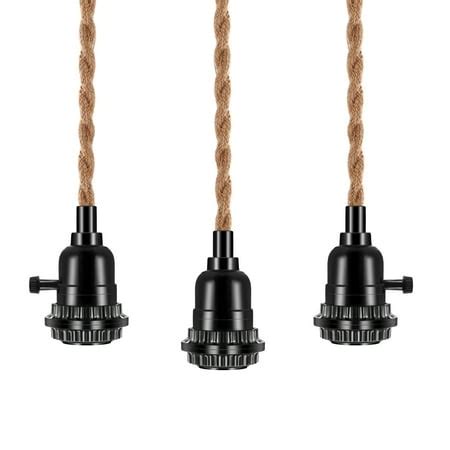 Triple Pendant Light Cord Kit with Independent Switch, Plug in Hemp ...