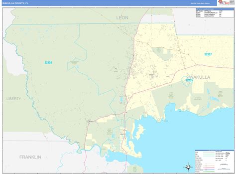 Wakulla County, FL Zip Code Wall Map Basic Style by MarketMAPS - MapSales