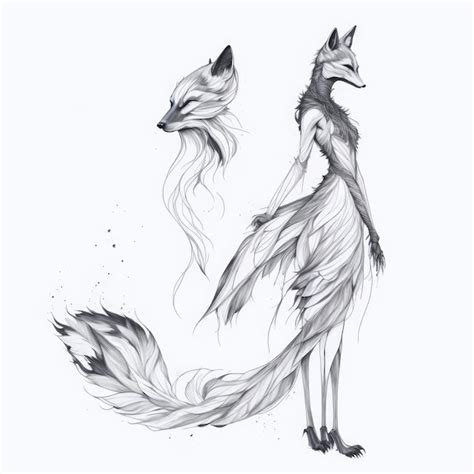 Premium AI Image | A drawing of a fox with a tail and a tail.