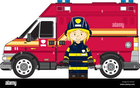 Cute Cartoon Fireman - Firefighter Fire Truck Vector Illustration Stock Vector Image & Art - Alamy