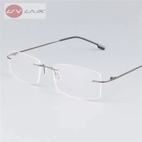 UVLAIK Classic Mens Pure Titanium Rimless Glasses Frames Myopia Optical ...