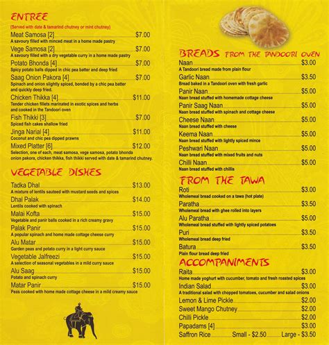 Indian Restaurant Food Menu