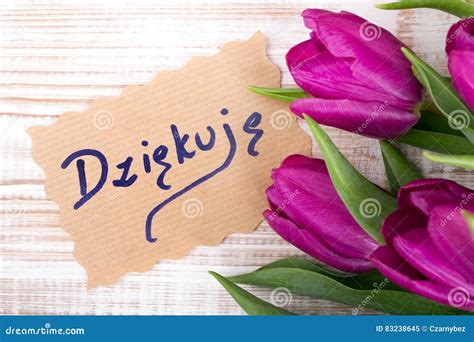 `Thank You` Card Polish Word `dziÄ™kujÄ™` and Tulip Bouquet Stock Image ...