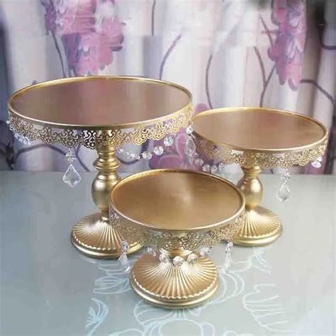 3 pcs Gold cake stand set metal iron crystal wedding party decoration ...