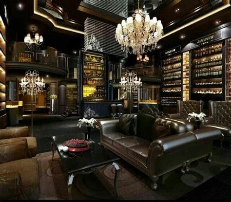 classy man cave with chandelier and leather couch Man Cave Basement ...