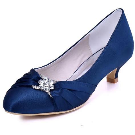 EP2006L Women Shoes Blue Bridal Party Low Heel Comfort Pumps Almond Toe ...