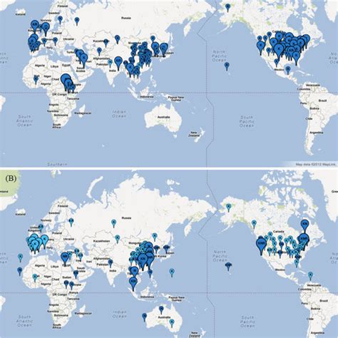 Graphical distribution maps of human influenza A/H3N2 viruses in (A ...