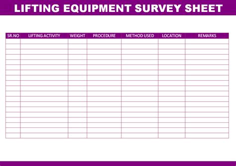 Lifting equipment survey sheet