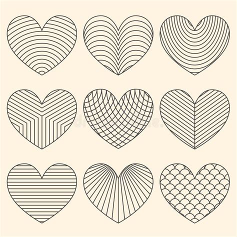 Linear Minimalistic Art Deco Hearts Stock Vector - Illustration of ...