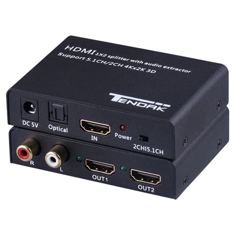 Tendak 1X2 4K HDMI Splitter with HDMI Audio Extractor + Optical and R/L Audio Output Powered ...