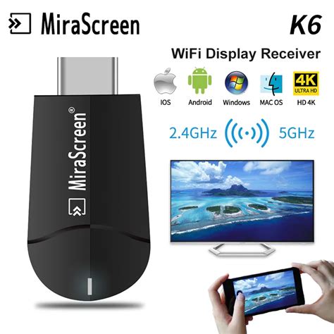 Mirascreen Wireless WiFi Display Dongle Receiver 2.4Ghz/5Ghz K6 4K HD ...