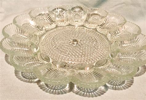 Hobnail Clear Glass Deviled Egg/Oyster Serving Plate