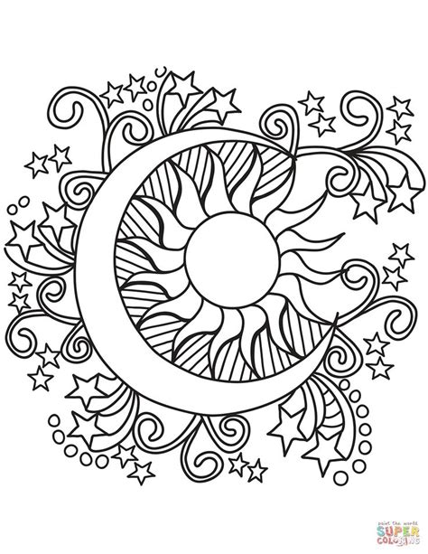 Pop Art Sun, Moon, and Stars coloring page | Free Printable Coloring Pages | Star coloring pages ...