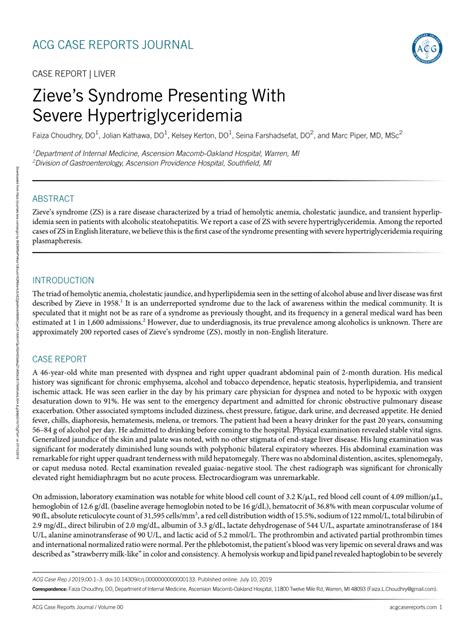 (PDF) Zieve's Syndrome Presenting With Severe Hypertriglyceridemia