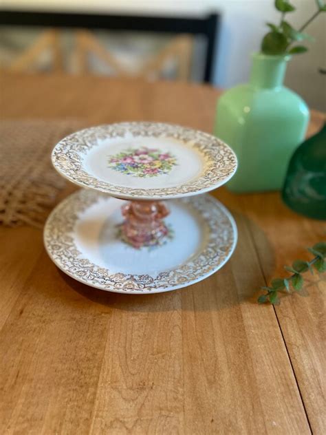 2 tiered Vintage Floral Cake Stand | Etsy