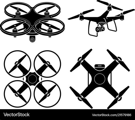 Drone silhouette icons set Royalty Free Vector Image