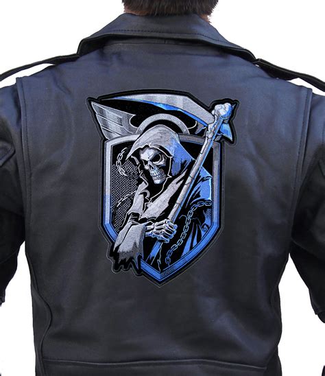 Grim Reaper Skull Angel of Death Blue Shield Patch – Quality Biker Patches