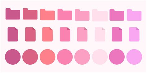 different shades of pink and red are arranged in rows on a white ...