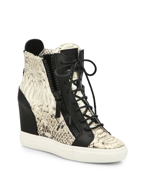 Lyst - Giuseppe Zanotti Python & Leather Wedge Sneakers in Black