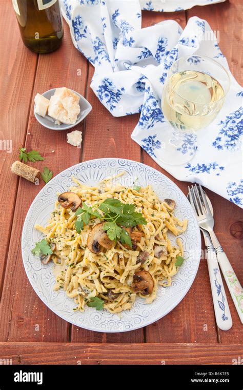 tagliatelle with mushrooms Stock Photo - Alamy