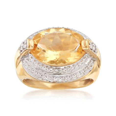 5.50 Carat Sideways Citrine Ring with White Topaz Accents in 14kt Yellow Gold Over Sterling ...