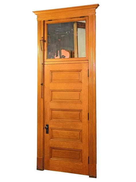 Red Oak Five-Panel Doors with Transom, circa 1900 at 1stDibs