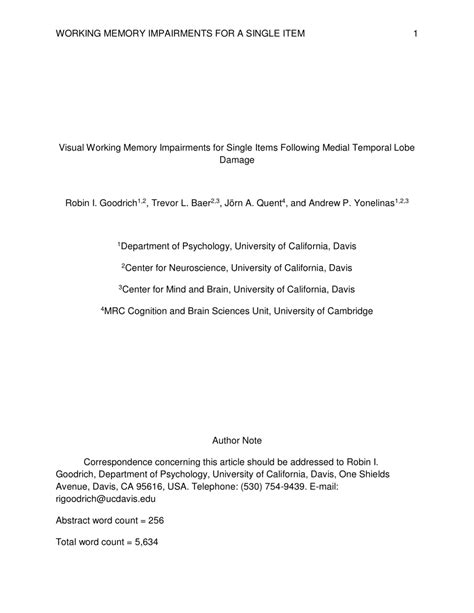 (PDF) Visual Working Memory Impairments for Single Items Following ...