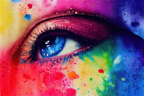 Premium Photo | Eye in rainbow colors digital art style illustration painting