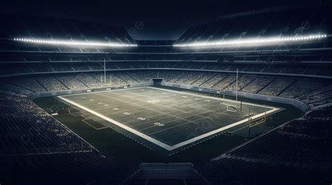 Football Field With Lights On In The Middle Background, 3d Rendering ...