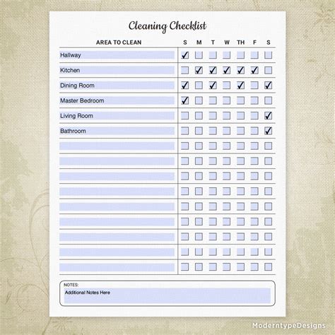 Cleaning Checklist Printable Form (editable) – Moderntype Designs