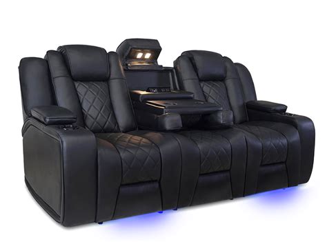 Valencia Seater Black Leather Smart Electric Recliner Cinema Sofa With USB Ports, Cup Holders ...