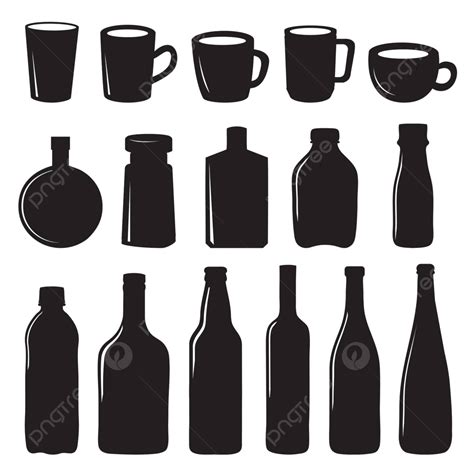 Silhouette Vector Symbol Of A Bottle And Set Of Drinking Glasses Vector, Bar, Ceramic, Carafe ...